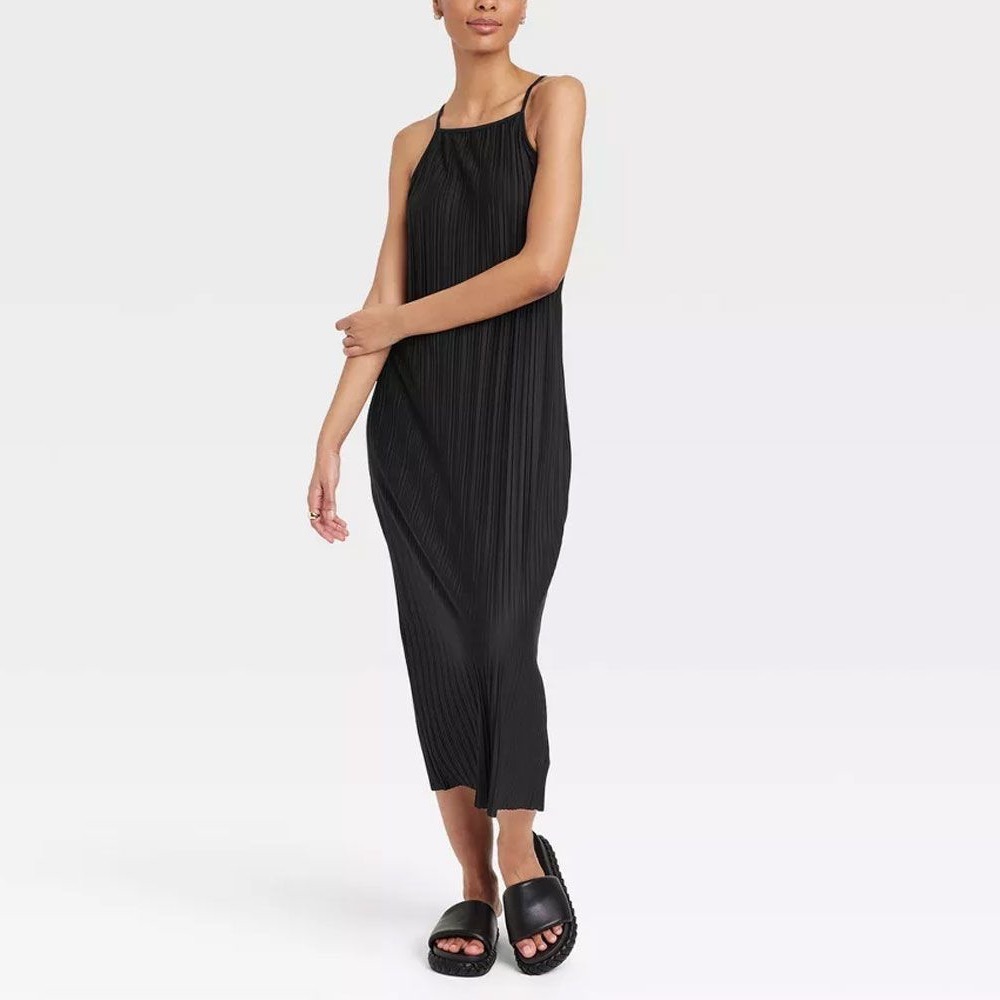 a new day Black Pleated Midi Slip Dress